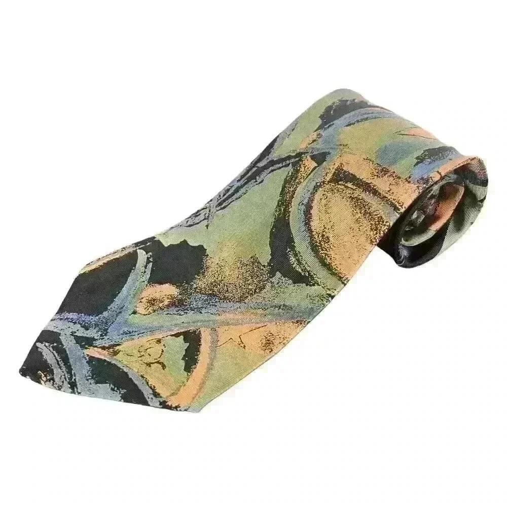 Hardy Amies‎ Blue Green Abstract 100% Silk Tie Necktie 3.75” Wide